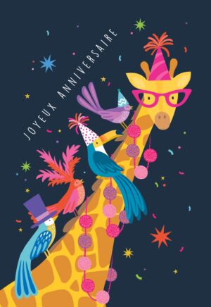 Carte anniversaire Klara Hawkins "Oiseaux et girafe"