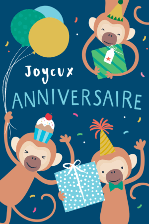 Carte anniversaire Klara Hawkins "Joyeux anniversaire singes"